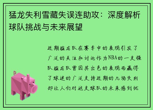 猛龙失利雪藏失误连助攻：深度解析球队挑战与未来展望